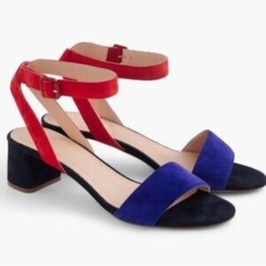 J. Crew Red and Blue Block Heel Sandals